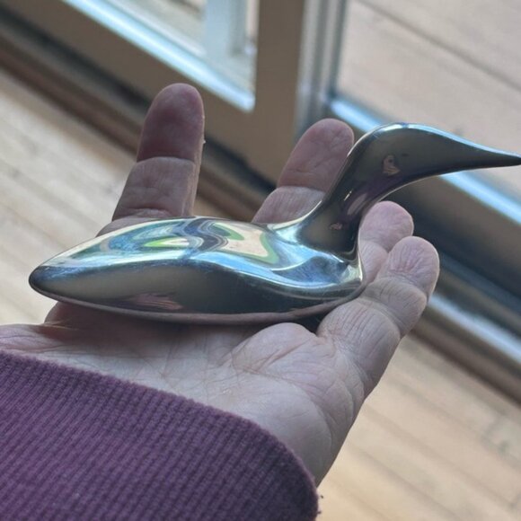 VTG Hoselton Aluminun Loons Duck Bird Polished Metal Art Sculpture Signed #1554 - Picture 4 of 4